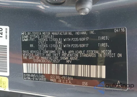 2016 Toyota Sienna Xle 8 Passenger from USA, damaged, VIN 5TDYK3DC7GS739537